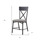 Set of Two Gray And Black Fabric And Metal Cross Back Dining Side Chairs