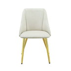 Set of Two White and Gold Upholstered Faux Leather And Metal Dining Side Chairs