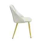 Set of Two White and Gold Upholstered Faux Leather And Metal Dining Side Chairs