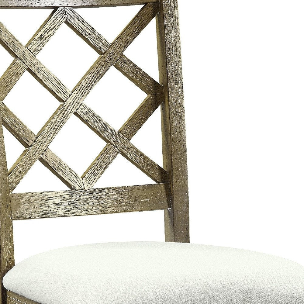 Set of Two Beige And Oak Linen And Solid Wood Cross Back Dining Side Chairs