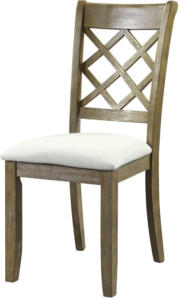 Set of Two Beige And Oak Linen And Solid Wood Cross Back Dining Side Chairs