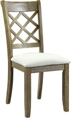 Set of Two Beige And Oak Linen And Solid Wood Cross Back Dining Side Chairs
