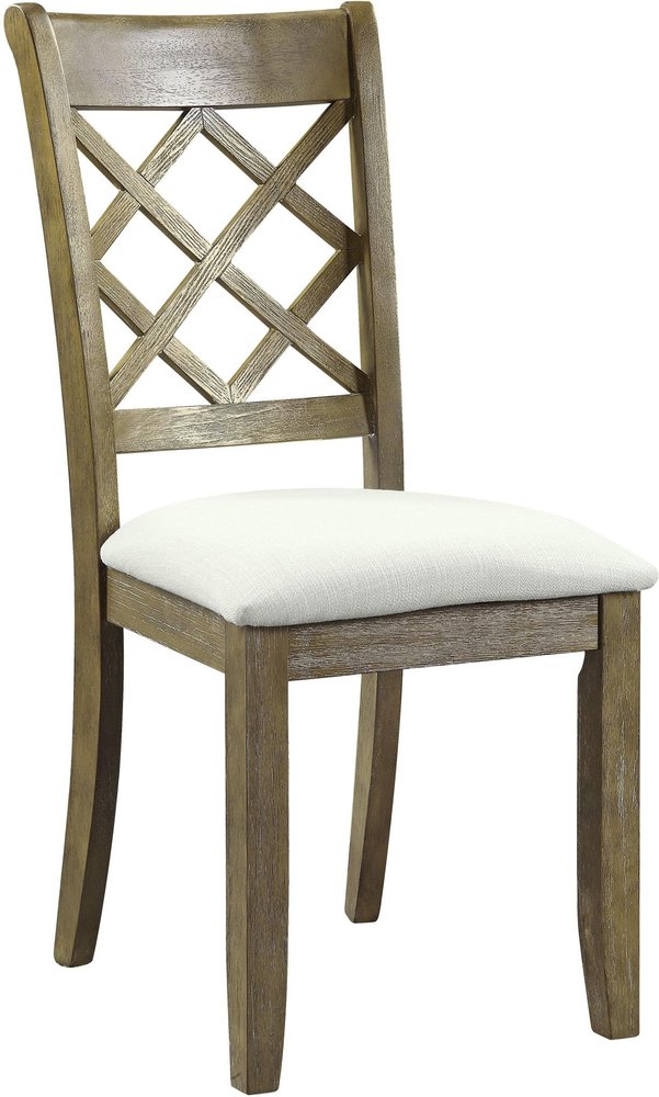 Set of Two Beige And Oak Linen And Solid Wood Cross Back Dining Side Chairs