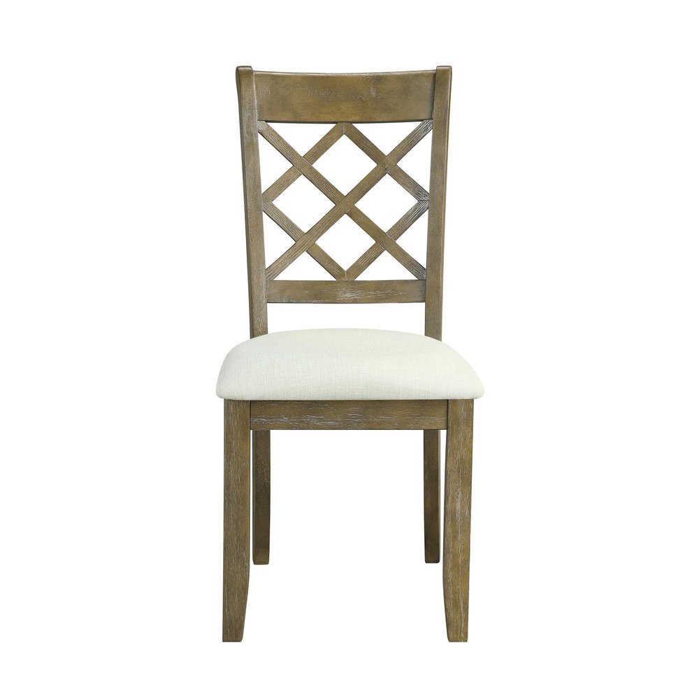 Set of Two Beige And Oak Linen And Solid Wood Cross Back Dining Side Chairs