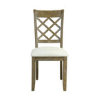 Set of Two Beige And Oak Linen And Solid Wood Cross Back Dining Side Chairs