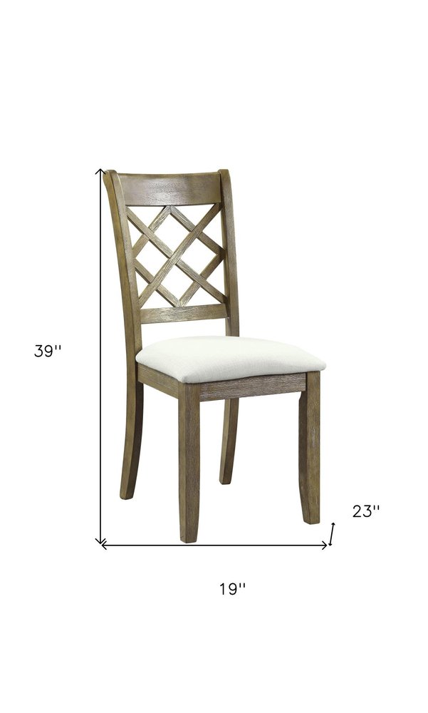Set of Two Beige And Oak Linen And Solid Wood Cross Back Dining Side Chairs