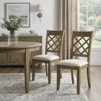 Set of Two Beige And Oak Linen And Solid Wood Cross Back Dining Side Chairs