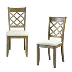 Set of Two Beige And Oak Linen And Solid Wood Cross Back Dining Side Chairs