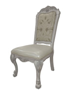 Set of Two White Fabric And Faux Leather And Wood Floral Print Dining Side Chairs