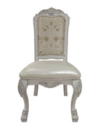 Set of Two White Fabric And Faux Leather And Wood Floral Print Dining Side Chairs