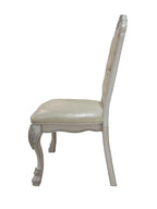 Set of Two White Fabric And Faux Leather And Wood Floral Print Dining Side Chairs