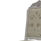 Set of Two White Fabric And Faux Leather And Wood Floral Print Dining Side Chairs