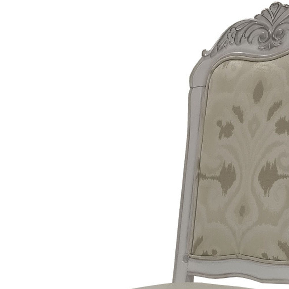 Set of Two White Fabric And Faux Leather And Wood Floral Print Dining Side Chairs
