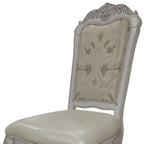 Set of Two White Fabric And Faux Leather And Wood Floral Print Dining Side Chairs