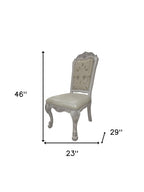Set of Two White Fabric And Faux Leather And Wood Floral Print Dining Side Chairs