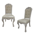 Set of Two White Fabric And Faux Leather And Wood Floral Print Dining Side Chairs