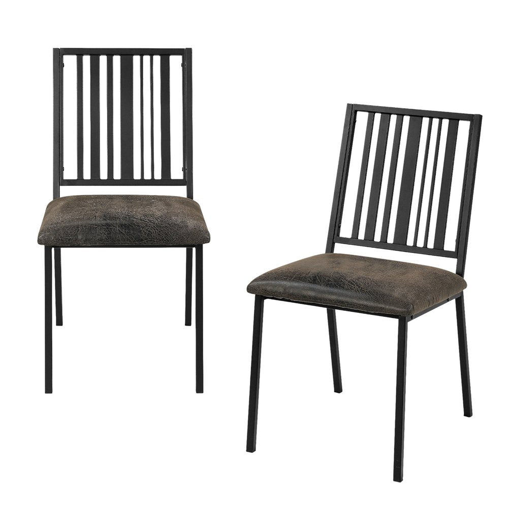 Set of Two Black Faux Leather And Metal Slat Back Dining Side Chairs