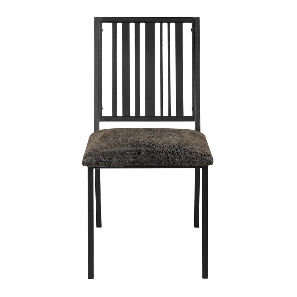 Set of Two Black Faux Leather And Metal Slat Back Dining Side Chairs