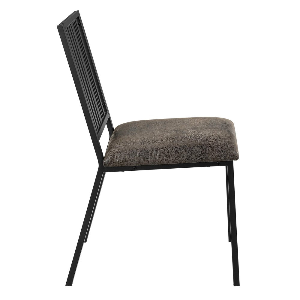 Set of Two Black Faux Leather And Metal Slat Back Dining Side Chairs