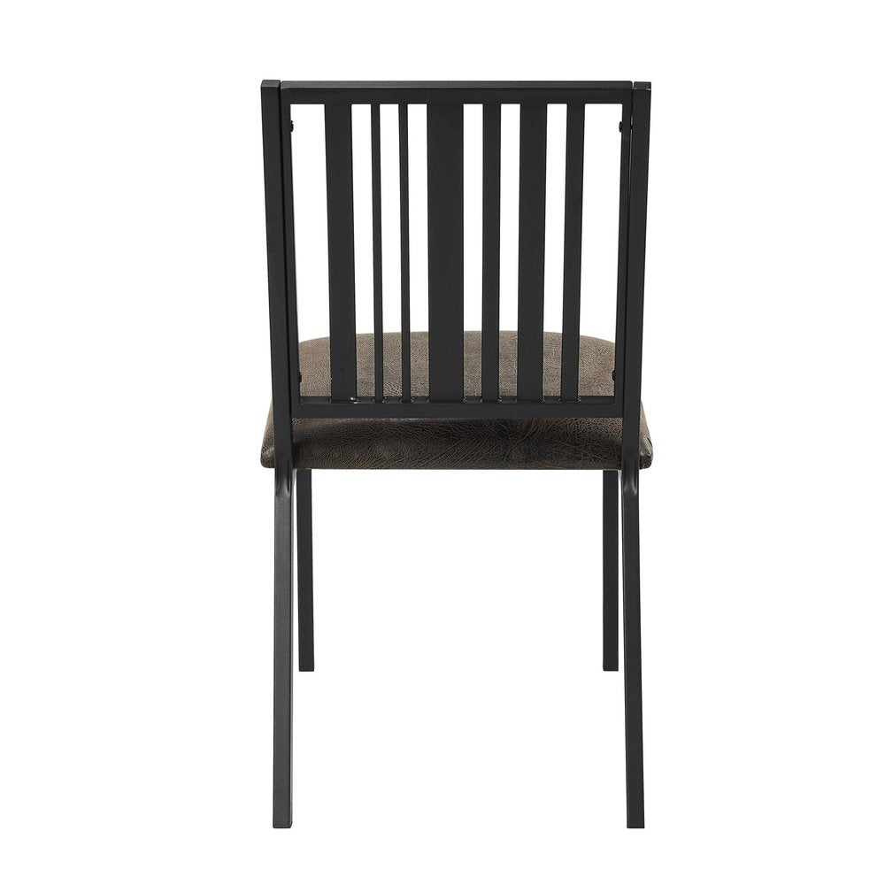 Set of Two Black Faux Leather And Metal Slat Back Dining Side Chairs