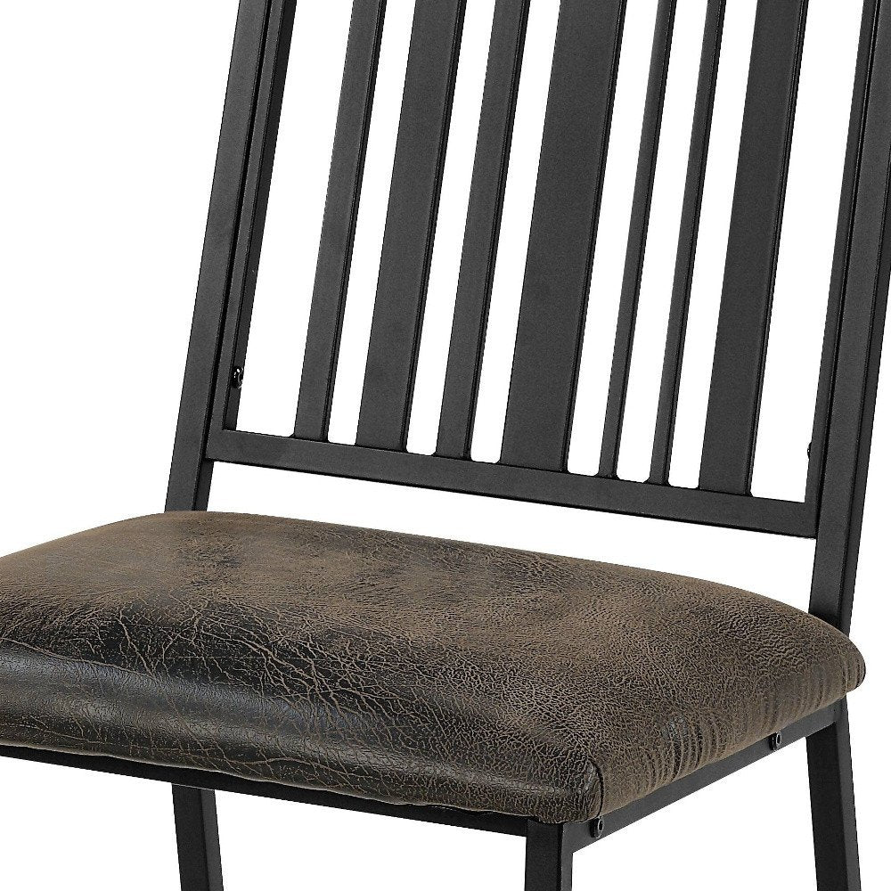 Set of Two Black Faux Leather And Metal Slat Back Dining Side Chairs