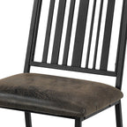 Set of Two Black Faux Leather And Metal Slat Back Dining Side Chairs