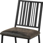Set of Two Black Faux Leather And Metal Slat Back Dining Side Chairs