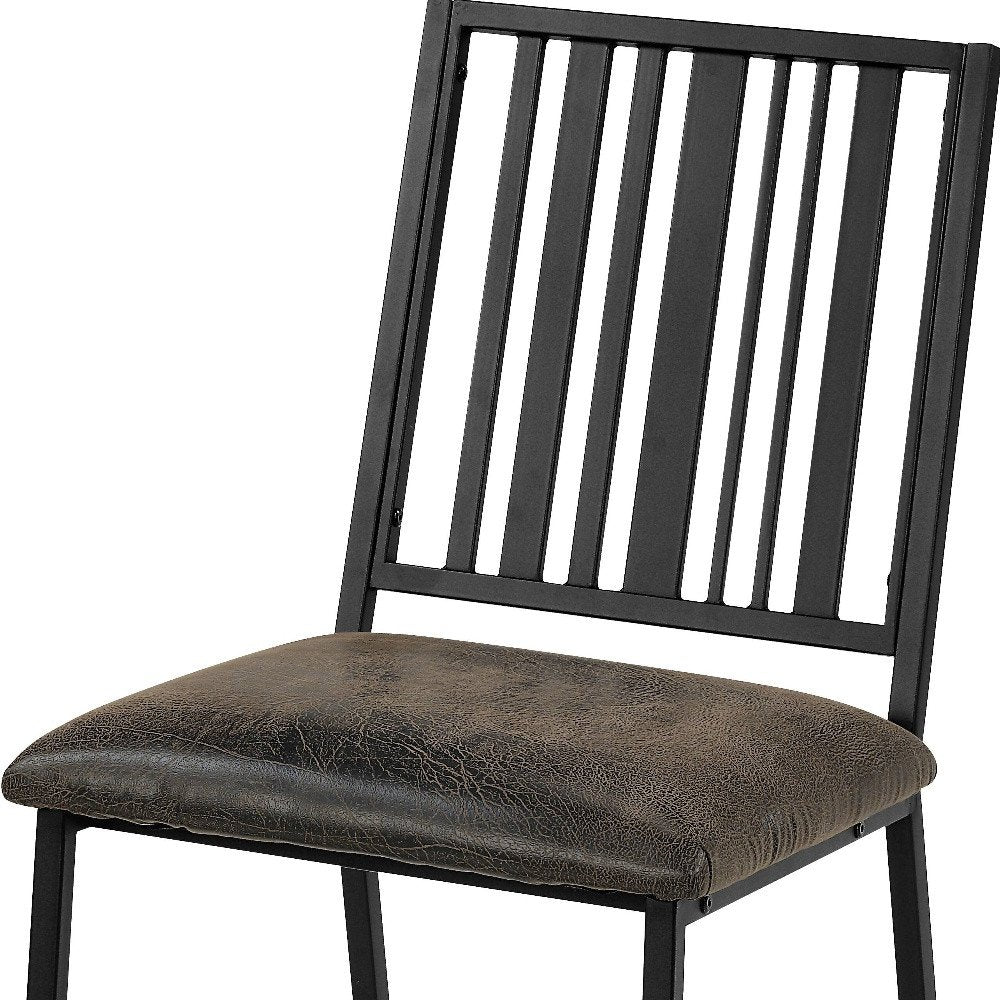 Set of Two Black Faux Leather And Metal Slat Back Dining Side Chairs