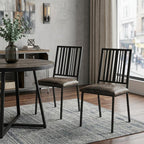 Set of Two Black Faux Leather And Metal Slat Back Dining Side Chairs