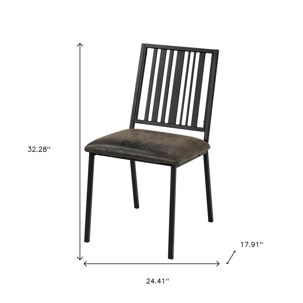 Set of Two Black Faux Leather And Metal Slat Back Dining Side Chairs