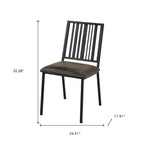 Set of Two Black Faux Leather And Metal Slat Back Dining Side Chairs