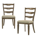 Set of Two Beige And Oak Fabric And Solid Wood Ladder Back Dining Side Chairs