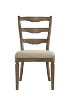 Set of Two Beige And Oak Fabric And Solid Wood Ladder Back Dining Side Chairs