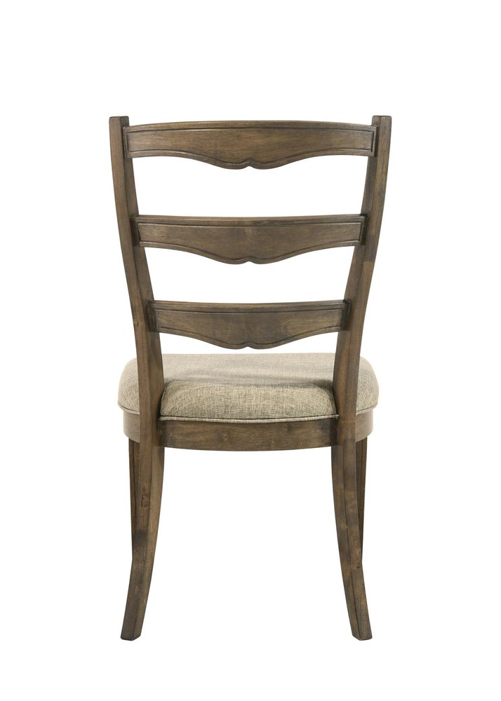 Set of Two Beige And Oak Fabric And Solid Wood Ladder Back Dining Side Chairs