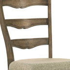 Set of Two Beige And Oak Fabric And Solid Wood Ladder Back Dining Side Chairs