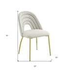 Set of Two Beige And Gold Faux Shearling And Steel Partially Open Back Dining Side Chairs