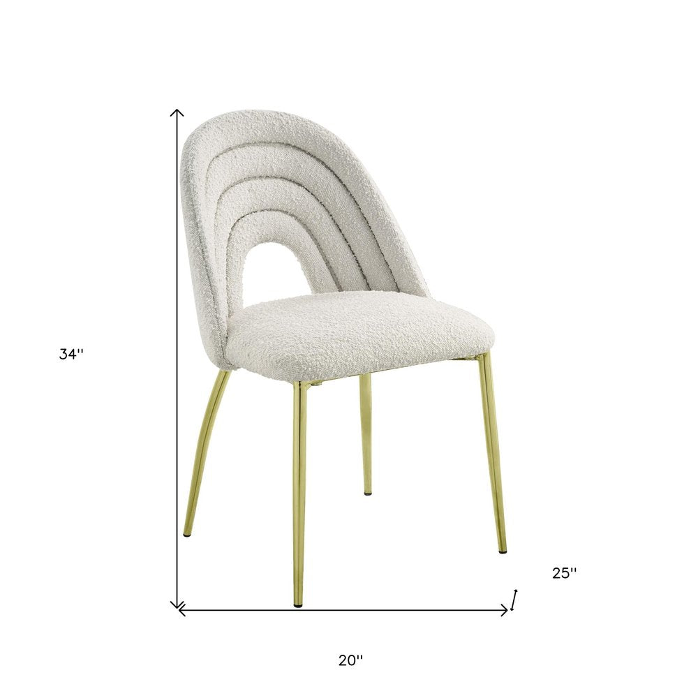 Set of Two Beige And Gold Faux Shearling And Steel Partially Open Back Dining Side Chairs