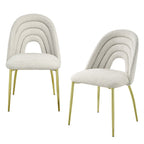 Set of Two Beige And Gold Faux Shearling And Steel Partially Open Back Dining Side Chairs