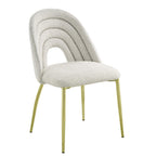 Set of Two Beige And Gold Faux Shearling And Steel Partially Open Back Dining Side Chairs