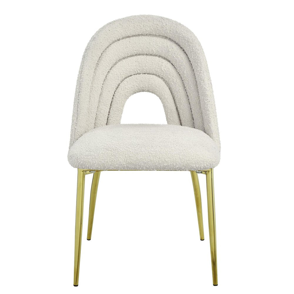 Set of Two Beige And Gold Faux Shearling And Steel Partially Open Back Dining Side Chairs