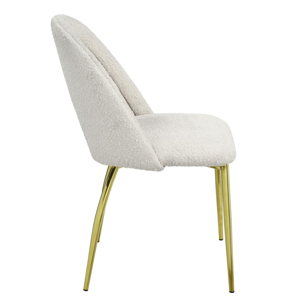 Set of Two Beige And Gold Faux Shearling And Steel Partially Open Back Dining Side Chairs
