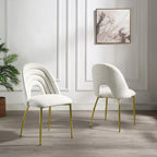 Set of Two Beige And Gold Faux Shearling And Steel Partially Open Back Dining Side Chairs