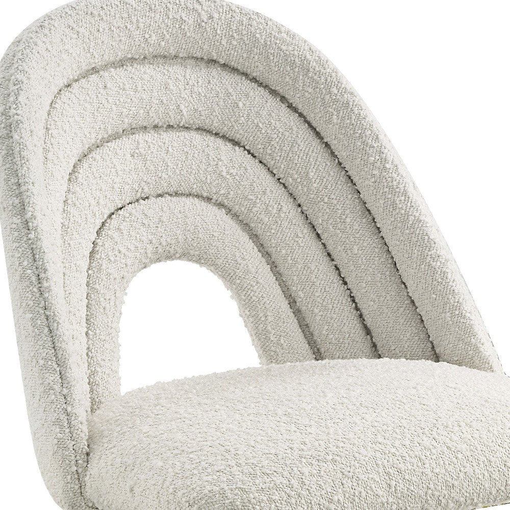 Set of Two Beige And Gold Faux Shearling And Steel Partially Open Back Dining Side Chairs