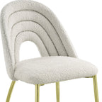 Set of Two Beige And Gold Faux Shearling And Steel Partially Open Back Dining Side Chairs