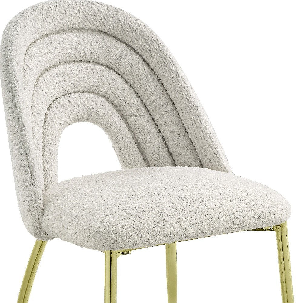 Set of Two Beige And Gold Faux Shearling And Steel Partially Open Back Dining Side Chairs