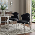 Set of Two Black And Silver Velvet And Steel Dining Side Chairs