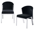 Set of Two Black And Silver Velvet And Steel Dining Side Chairs