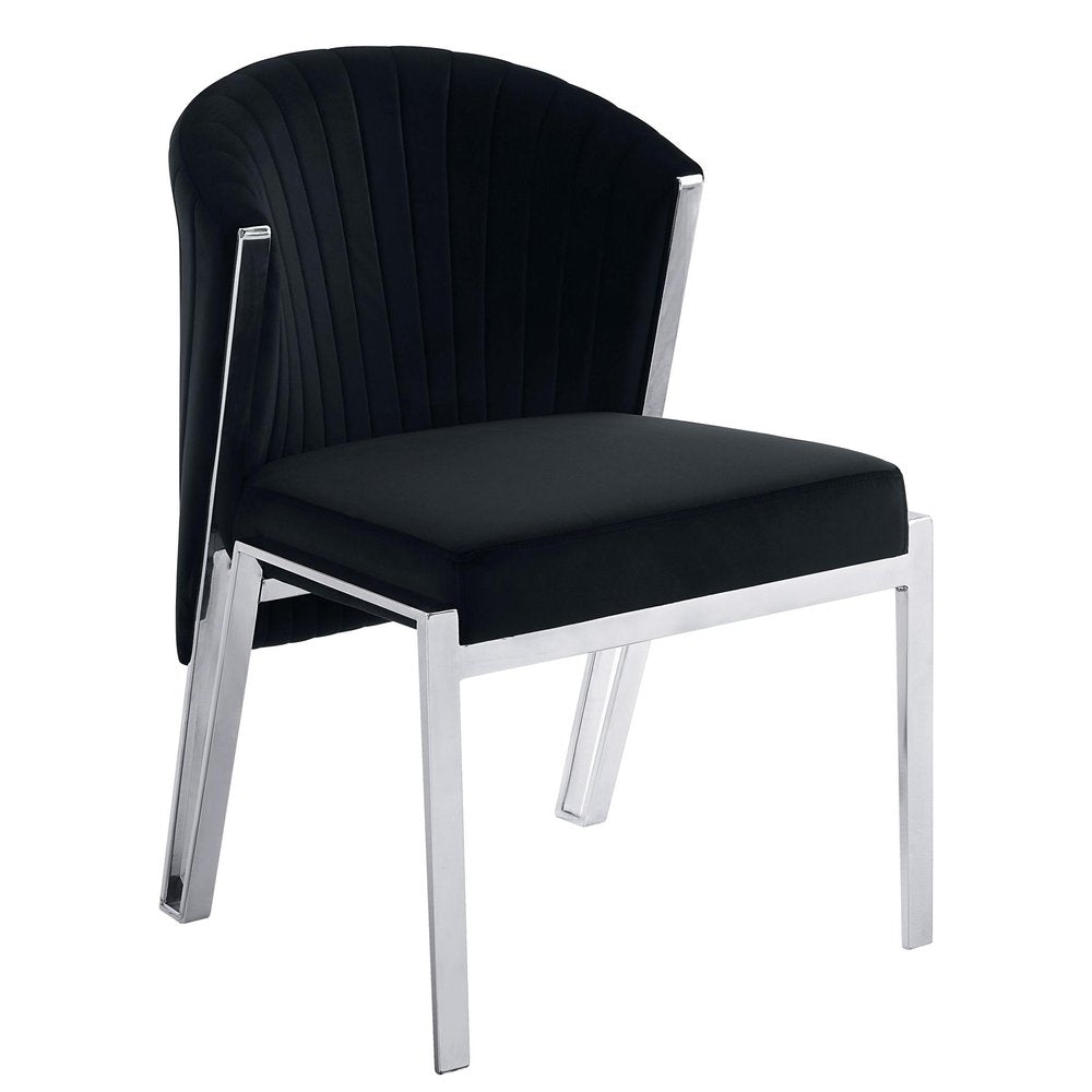 Set of Two Black And Silver Velvet And Steel Dining Side Chairs
