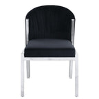 Set of Two Black And Silver Velvet And Steel Dining Side Chairs