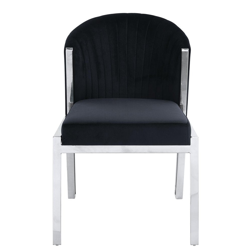 Set of Two Black And Silver Velvet And Steel Dining Side Chairs